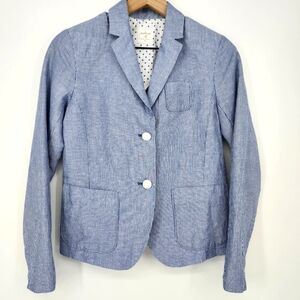 Gap Womens Academy Blazer Size 0 Blue Stripe Linen Blend Preppy Academia Classic